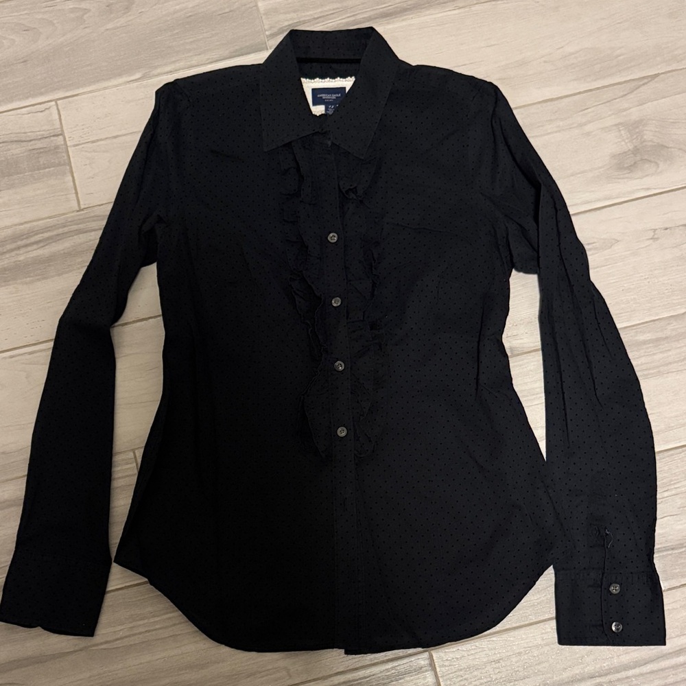 American Eagle Outfitters Black Polka Dot Shirt